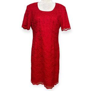 JRT Women’s Red Lace Sheath Dress Short Sleeve Lined Floral Cocktail Party M USA